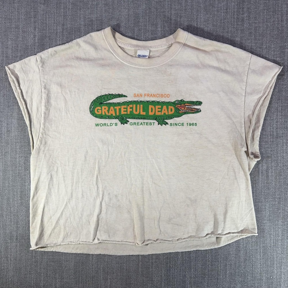 Grateful Dead Shirt Mens Large Beige San Francisco Gator Cropped Graphic Tee